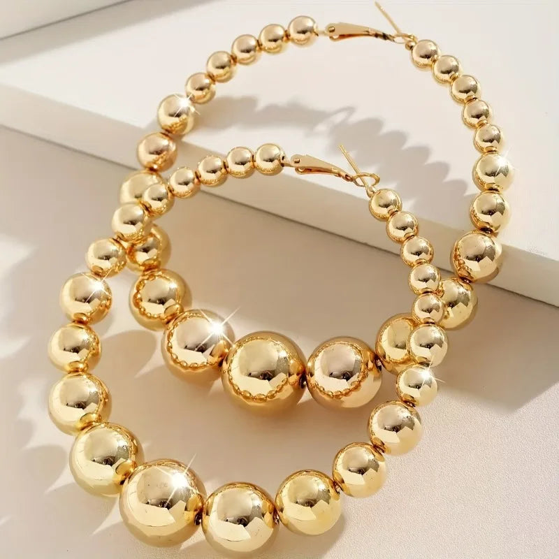 Large Circle Hoop Earrings for Women Exaggerated Bead Design Jewelry Gift