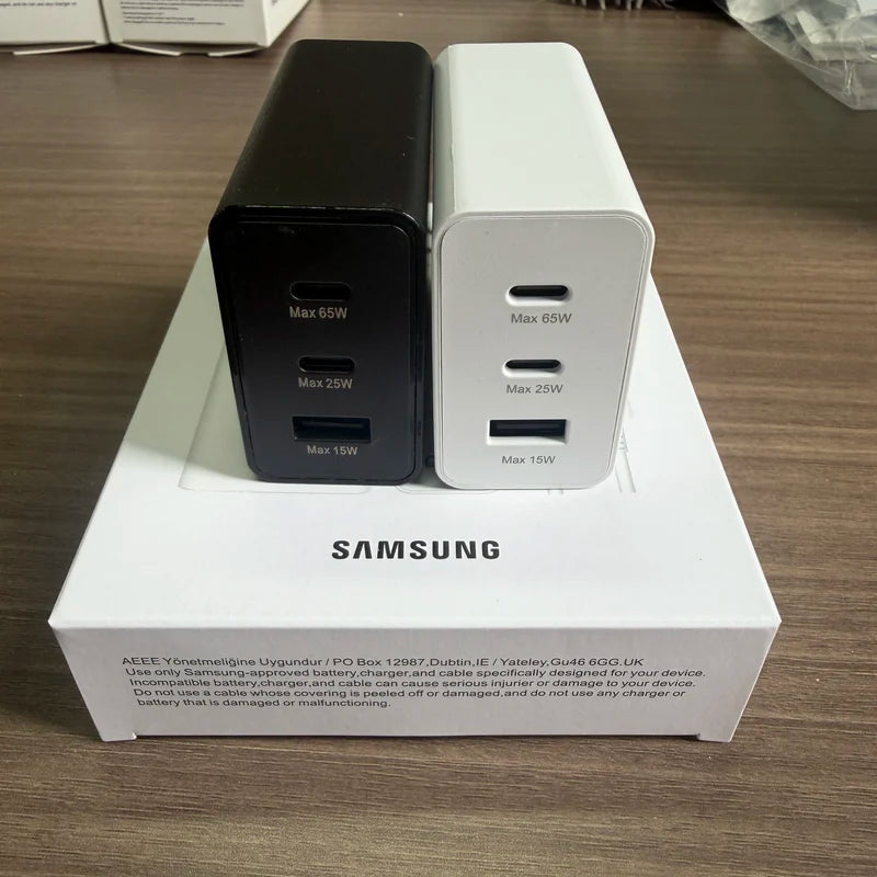Samsung 65W 3-Port Fast Charging Wall Charger for Phones, Tablets, Laptops