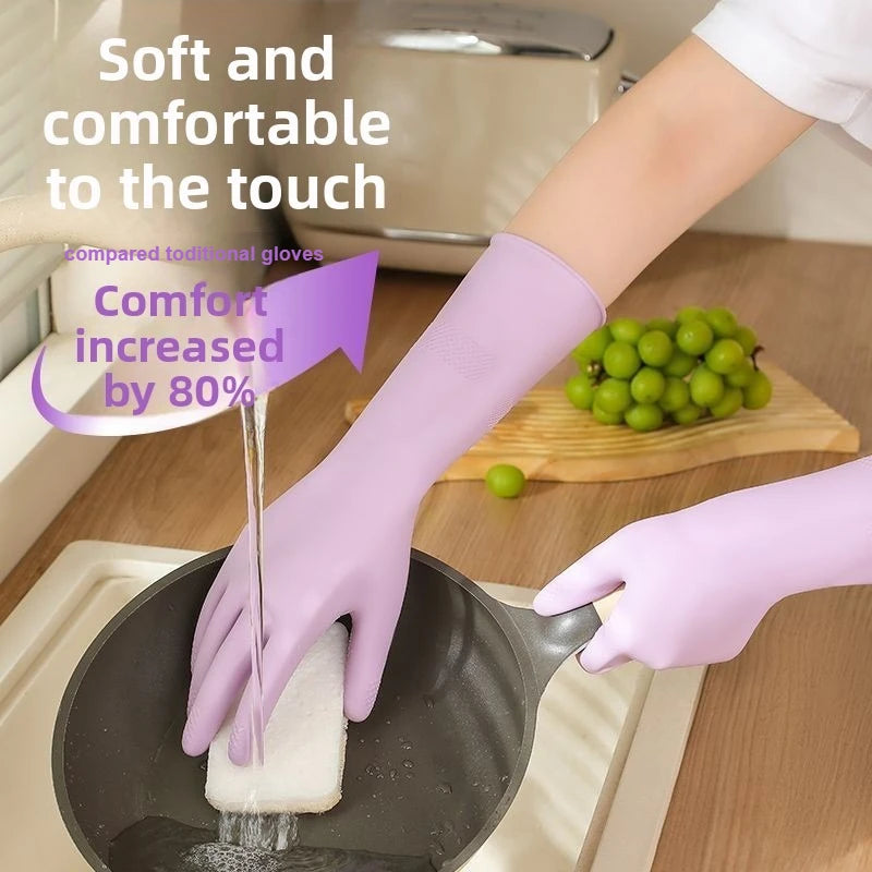 Reusable Latex Dish Washing Gloves with Cotton Liner & Non-Slip Grip
