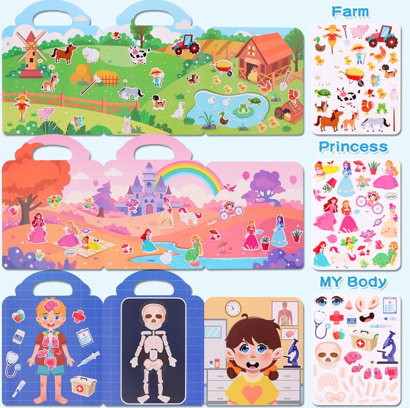 Kids' Reusable DIY Sticker Book Multi-Theme Bubble & Jelly Stickers Portable Montessori Toy Gift