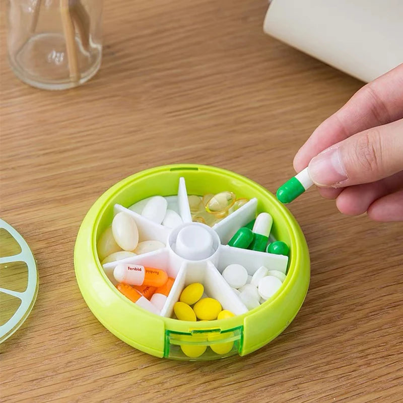 Round Medicine Storage Box 7-Grid Portable Weekly Organizer with Sealed Lid
