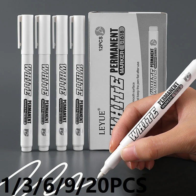Waterproof Metal Paint Markers Set - Permanent White, Fabric, Wood, Leather