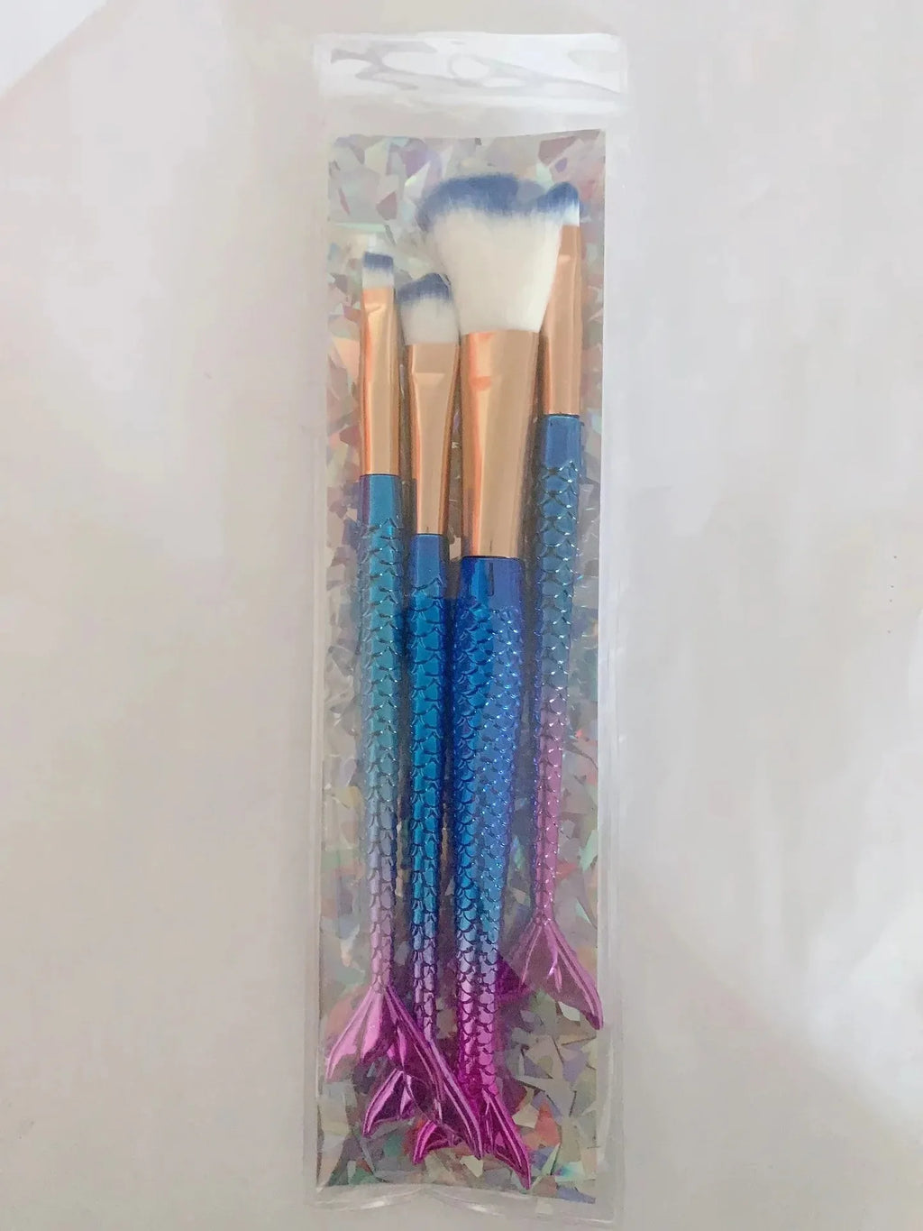 Four-Piece Mermaid Makeup Brush Set - Soft Synthetic Hair, Colorful Handles