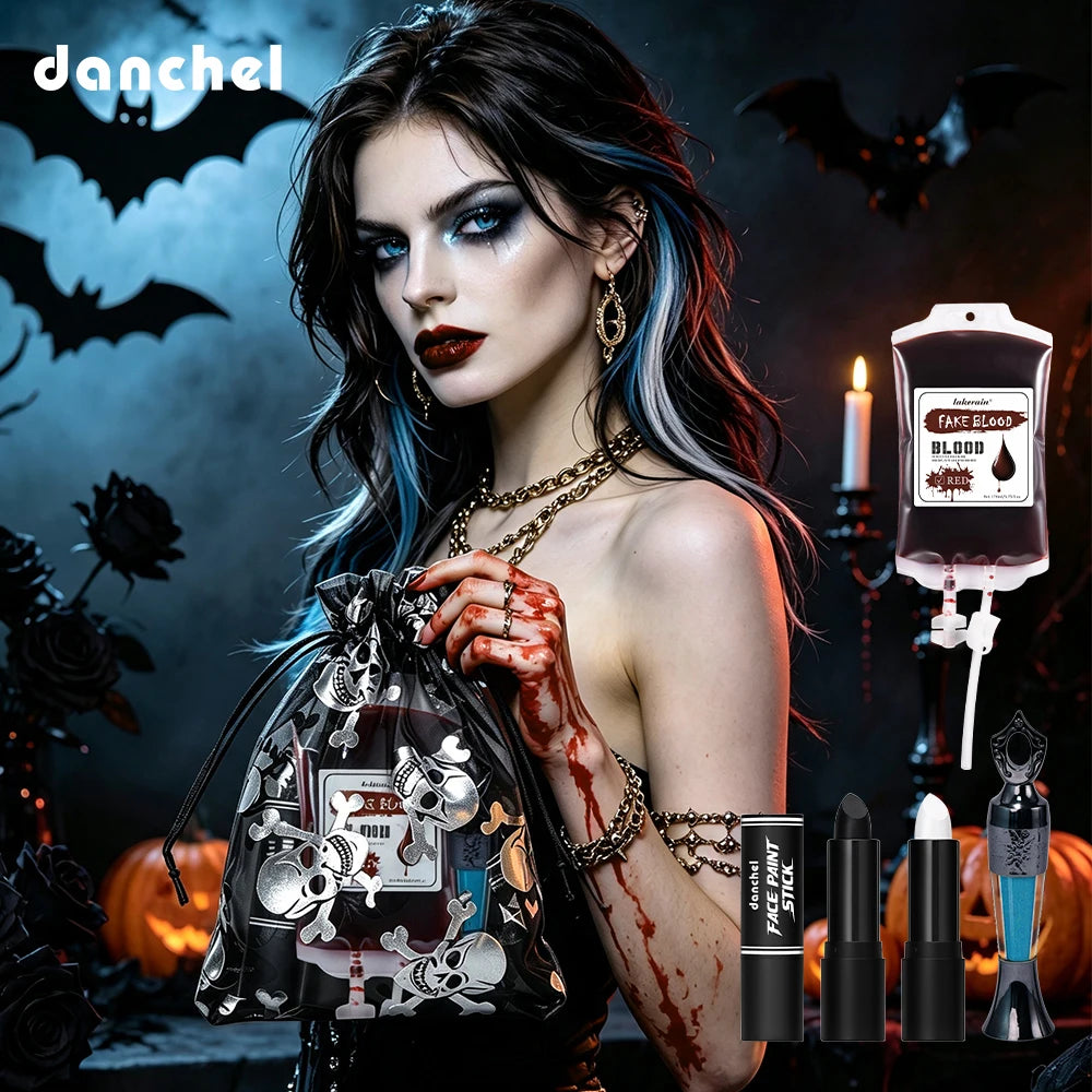 Halloween Makeup Set 5pcs Face Cosmetic Kit with Fake Blood & Eyeliner