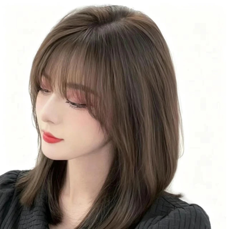 Synthetic Hair Topper with Bangs - Invisible 3D Hair Toupee for Men & Women