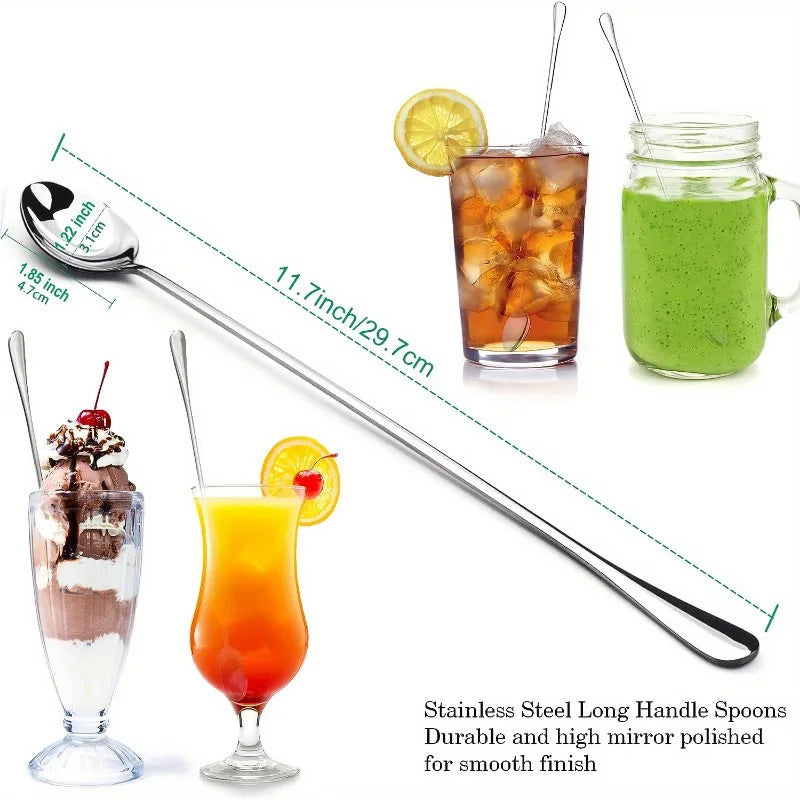 Stainless Steel Iced Tea Spoon 2pcs Set Long Handle Cocktail Mixing Utensils