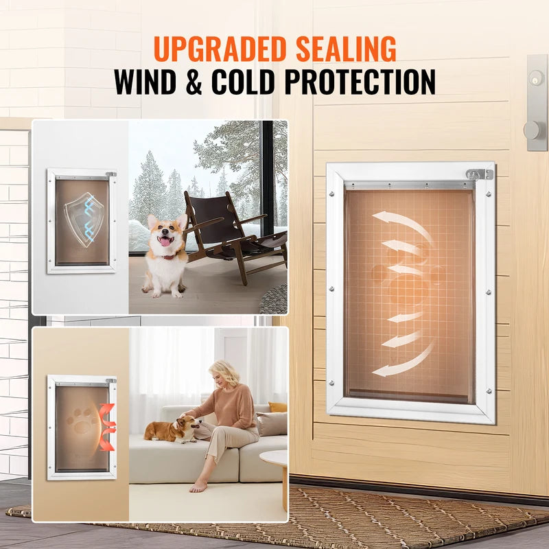 Weatherproof Aluminum Frame Pet Door with Lock & Flap System - Easy Installation