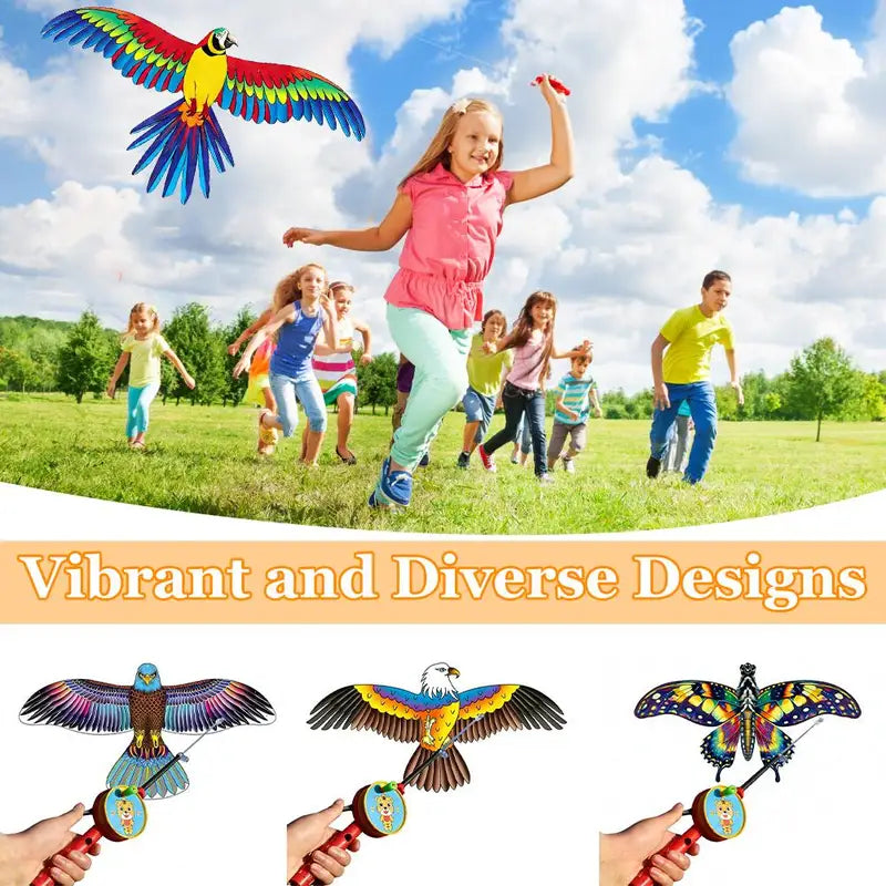 Kids Mini Fishing Rod Kite Set with Butterfly Parrot Design, Easy to Fly, Outdoor Beach Park Toy