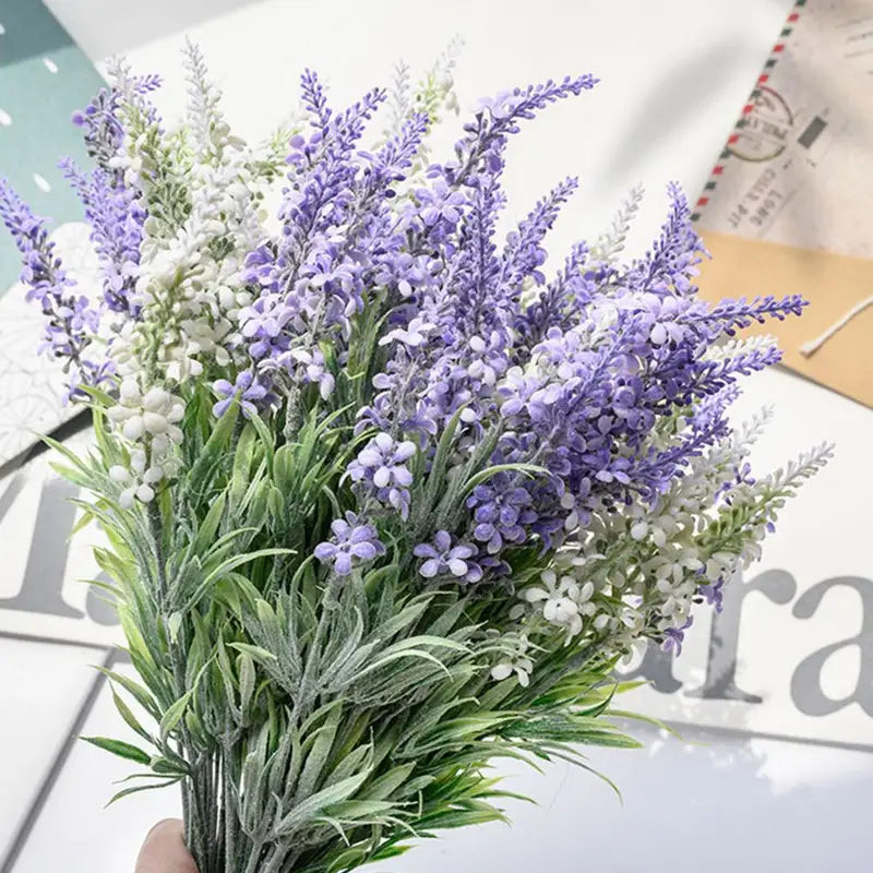 Artificial Lavender Flower Decoration Vivid Faux Flock Plant for Party & Home