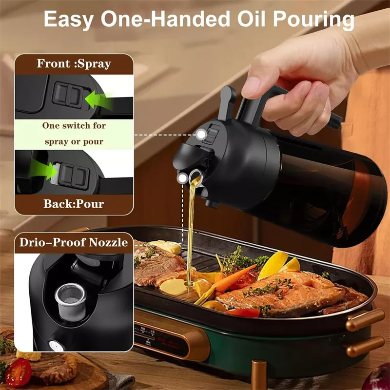2-in-1 Glass Oil Dispenser Spray Bottle 16oz Leakproof Kitchen Utensil