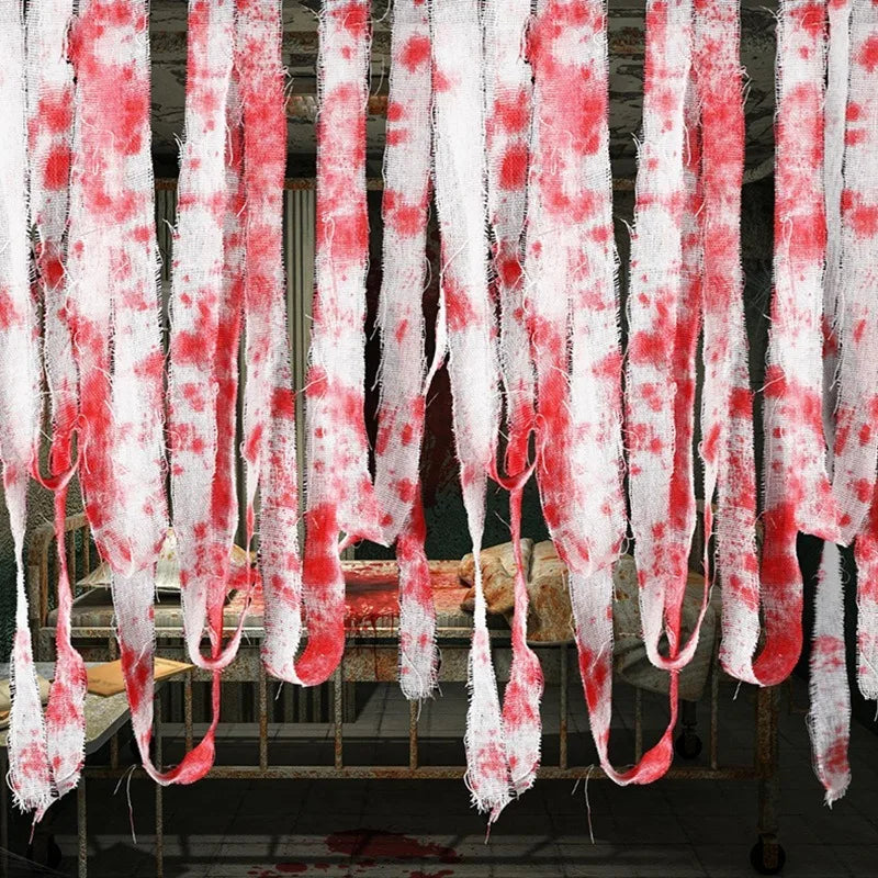 Halloween Bloody Cloth Strips for Haunted House Horror Scene Decoration - 10/15M
