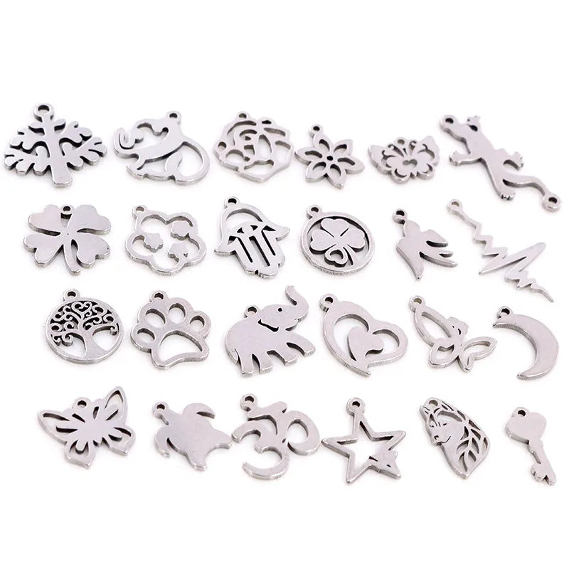 30pcs Butterfly Tree Heart Charms for Jewelry Making - Stainless Steel Handmade Pendants