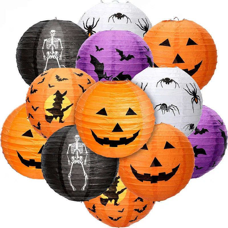 Halloween 3D Paper Pumpkin Lantern Set - Foldable Hanging Decor for Haunted House & Party
