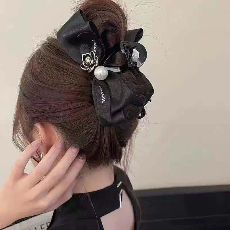 Pearl Camellia Bow Hair Clip for Women - Hair Fixing & Bun Styling