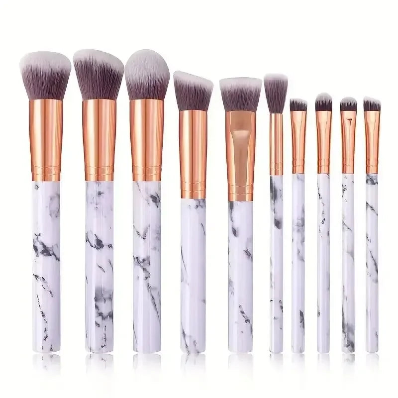 10 Pcs Makeup Brush Set - Synthetic Kabuki Foundation Blenders Face Powder Blush Concealer Eye Shadow Tools