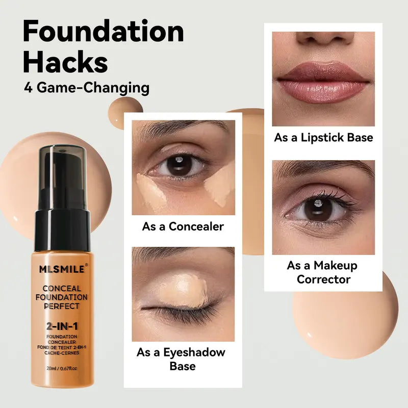 2-in-1 Oil Control Liquid Foundation & Concealer Full Coverage Waterproof Makeup