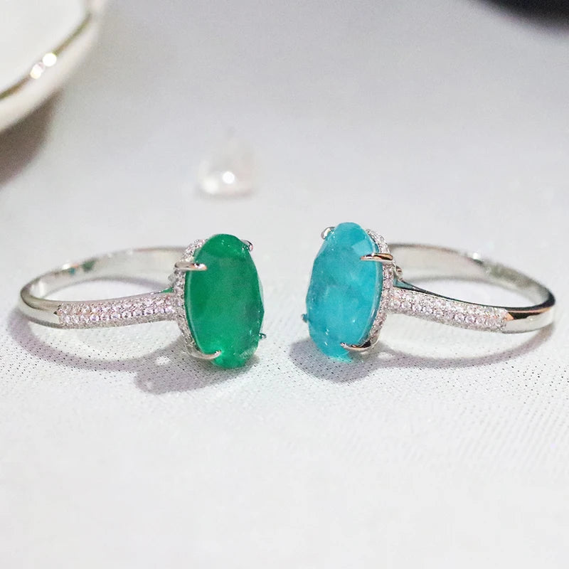 925 Sterling Silver Oval Ring for Women with Paraiba Tourmaline – Engagement Wedding Jewelry