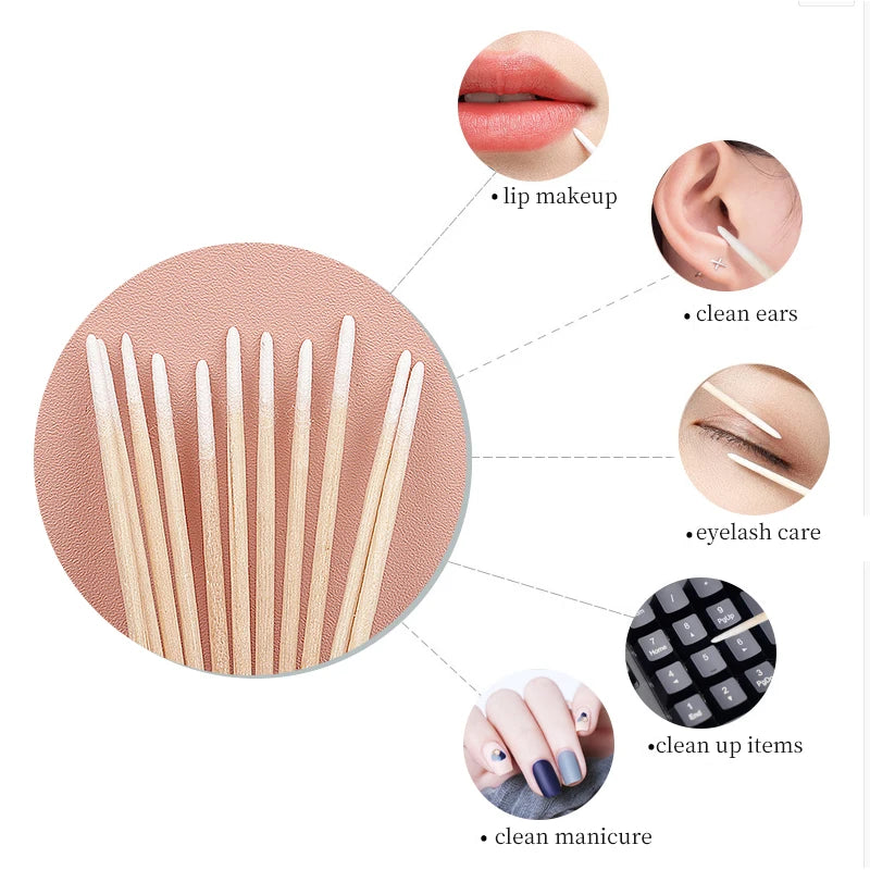 Disposable Ultra-small Cotton Swab Makeup Brushes for Eyelash Extension Removal - 100/300 Pcs