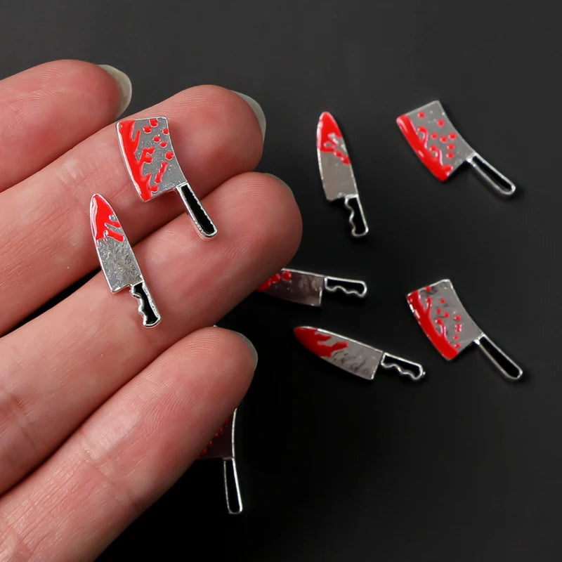 Halloween Fake Weapon Nail Charms Set - Bloody Horror Metal Nail Art Decorations