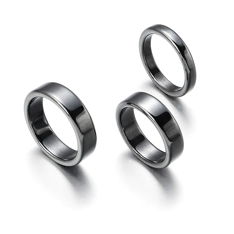 Natural Hematite Stone Ring Set for Women & Men - 16-21mm Flat Round Jewelry Gift