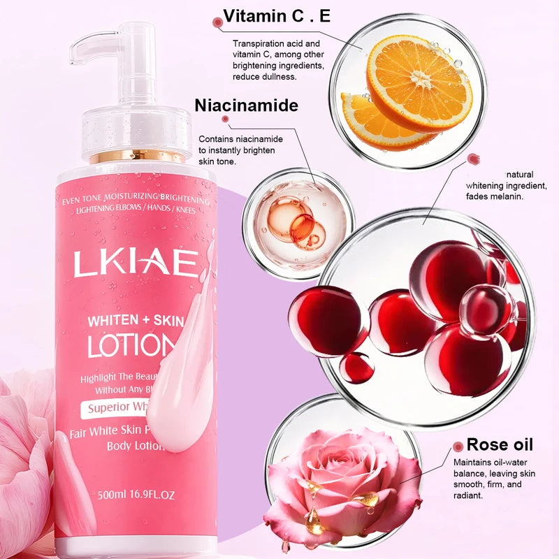 Niacinamide Whitening Body Lotion with Rose Oil & Vitamin C - 500ml Moisturizer for Brightening Skin