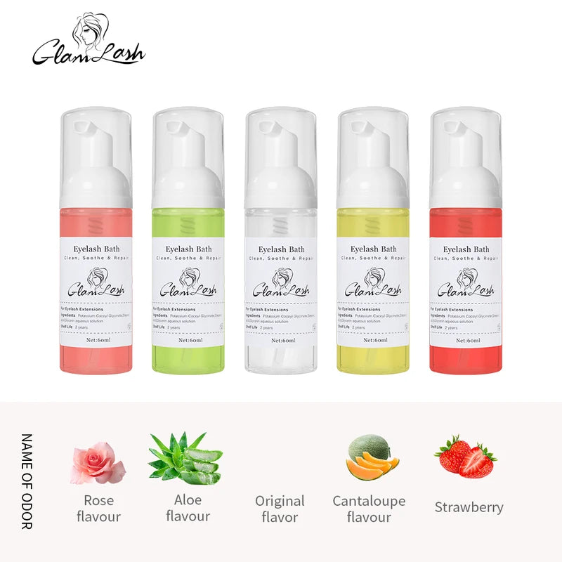 Eyelash Foam Cleanser 60ml No Tears Fruit Scent Lash Extension Shampoo Pump Bottle