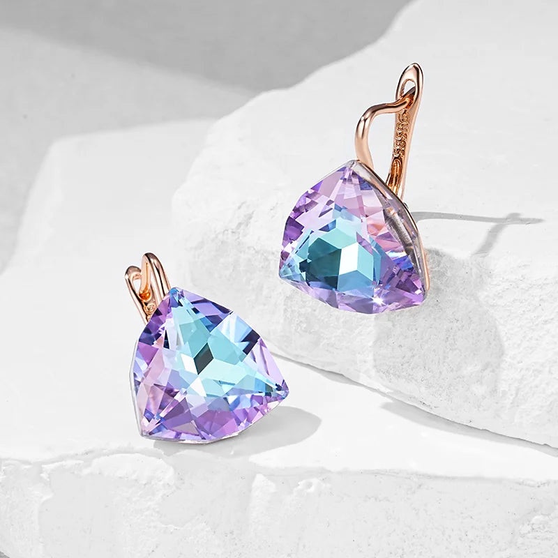 Colorful Stone Women's Drop Earrings in Rose Gold - Geometric Zircon Jewelry