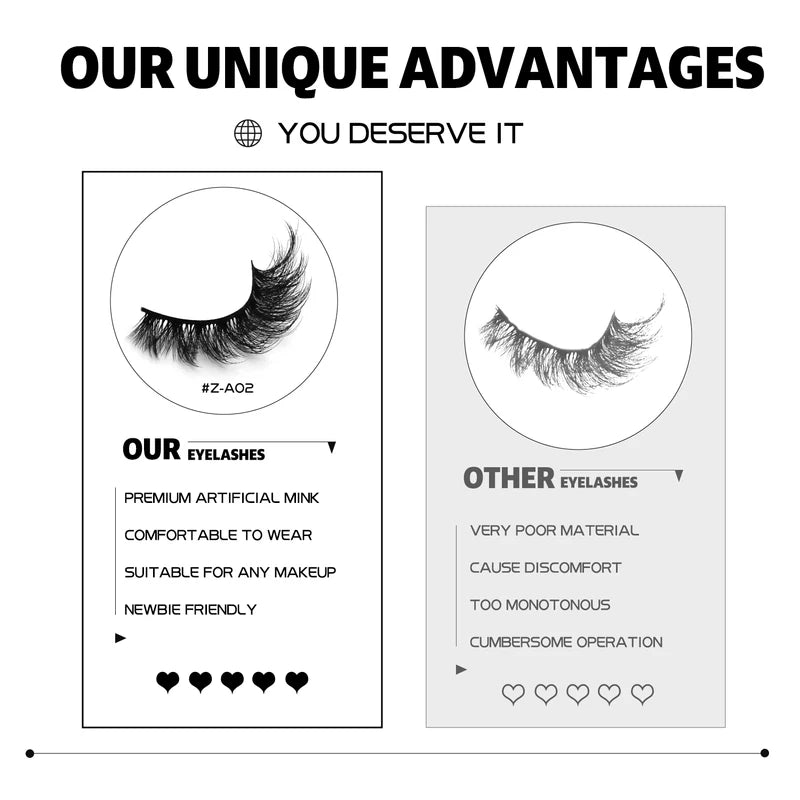 3D Mink False Eyelashes - Fluffy Volume Cat Eye Strips for Natural Glam