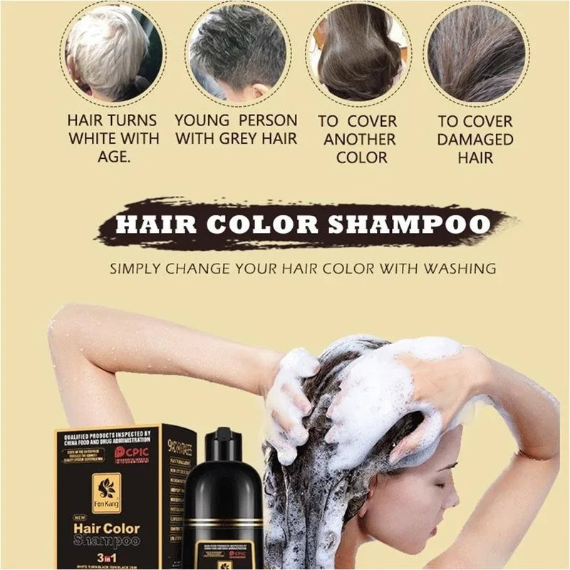 Black Hair Dye Shampoo Permanent Natural Plant Hair Color - No Harm & Easy to Use