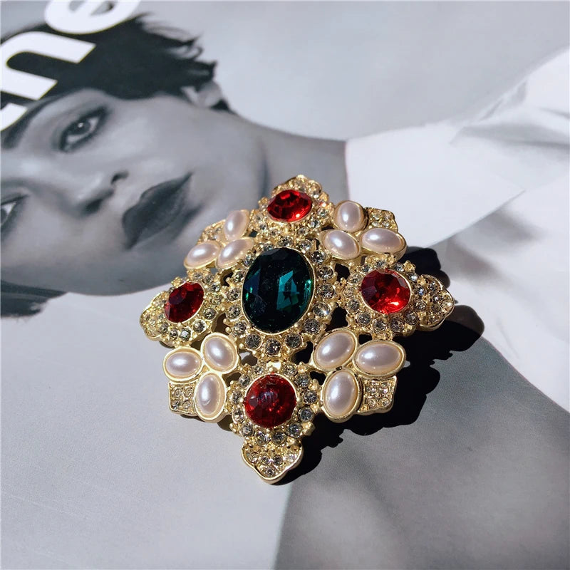 Retro Baroque Gemstone Brooch for Women - Luxury Palace Dress Accessory