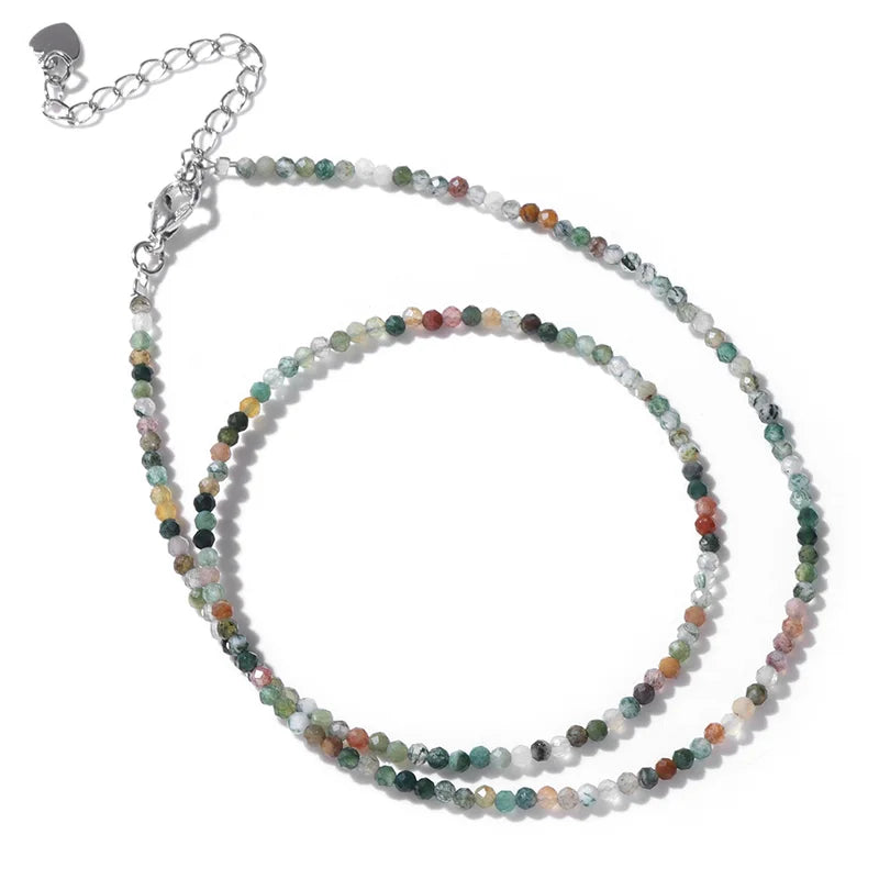 Natural Crystal Beads Necklace 2mm Tiger Eye & Black Spinel Jewelry for Women Men