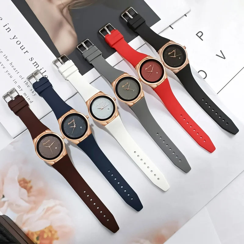 Women’s Fashion Quartz Watch with Silicone Band and Calendar Function