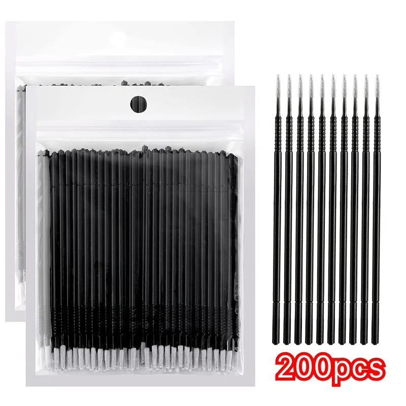 200pcs Eyelash Cleaning Brushes Micro Cotton Swabs for Makeup Removal & Beauty Care