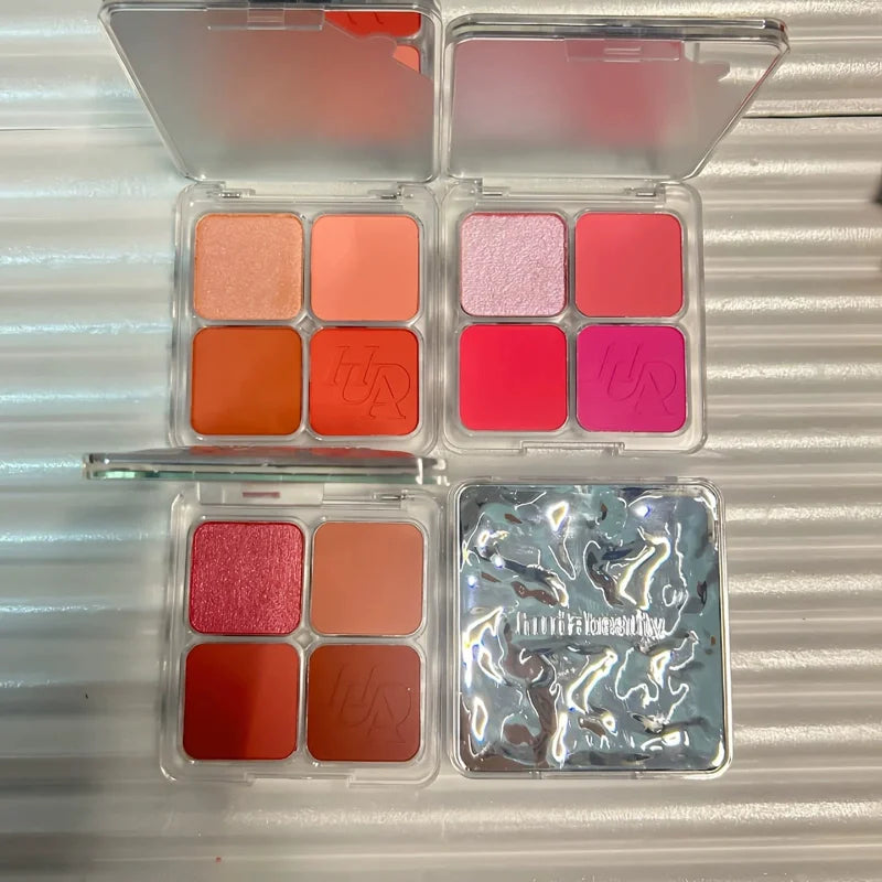4-in-1 Cheek & Highlighter Palette - Matte Shimmer Face Makeup for Daily Use