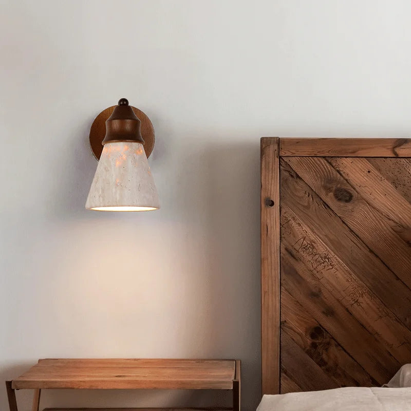 Natural Stone Wall Lamp - Yellow Travertine Sconce for Bedroom & Living Room