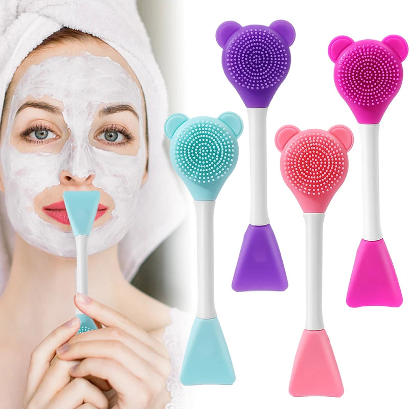 Double Head Silicone Facial Mask Brush Applicator for Skin Cleansing and Makeup