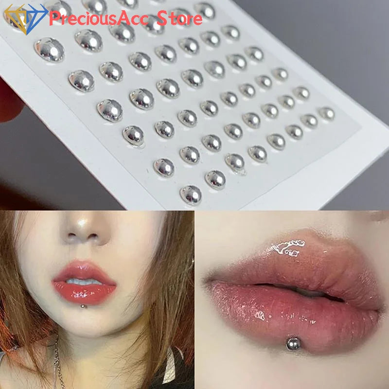 Fake Eyebrow Lip Nose Piercing Stick-On Facial Jewelry Set - Non Piercing Face Stickers