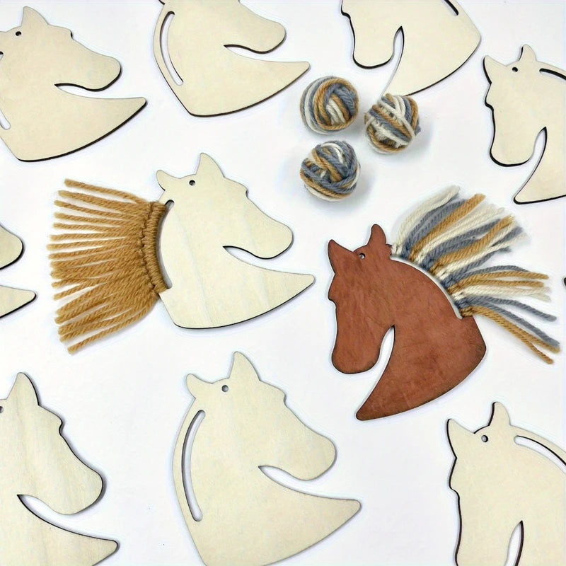 Wooden Horse-Head-Shaped Ornaments Set for Painting DIY Crafts Party Decor