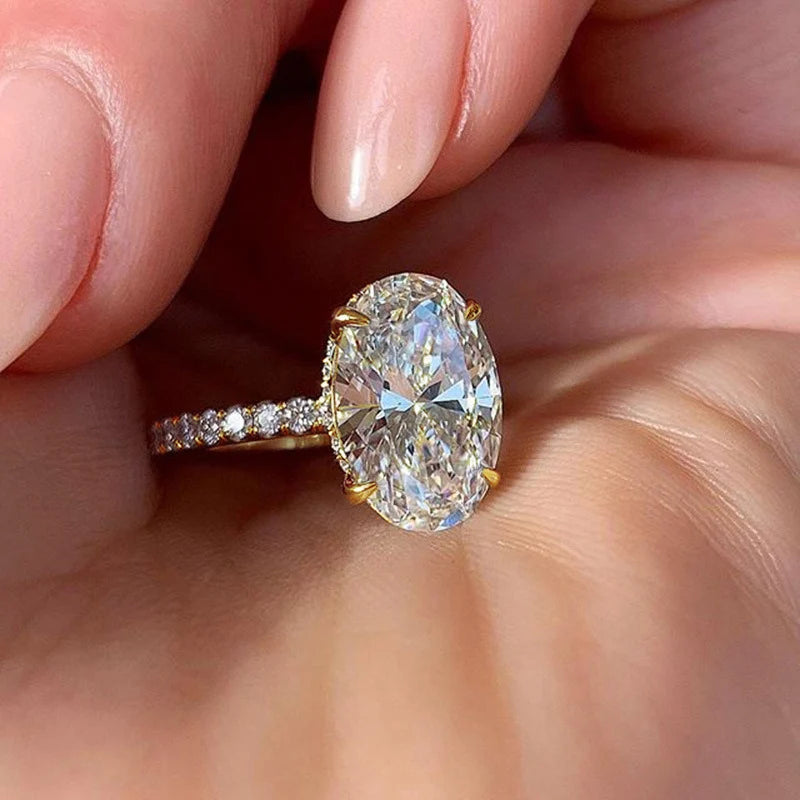 Oval CZ Ring Band - Dazzling Four-Prong Wedding Anniversary Gift for Wife & Girlfriend