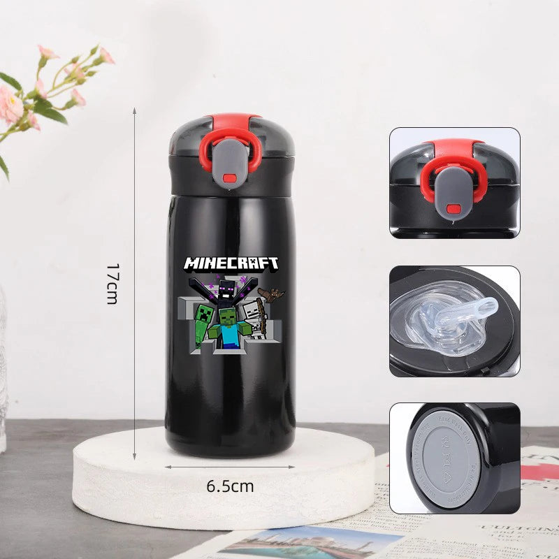 460ml Insulated Stainless Steel Water Bottle - Game Theme Travel Cup with Straw