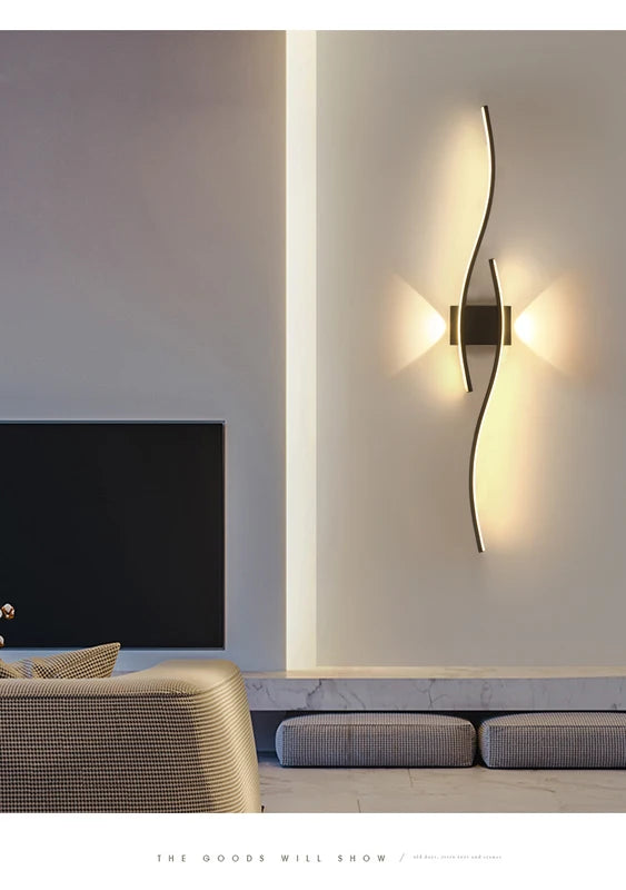 Minimalist LED Wall Light with Curved Wave Design - Dimmable Indoor Sconce for Living Room Bedroom Corridor