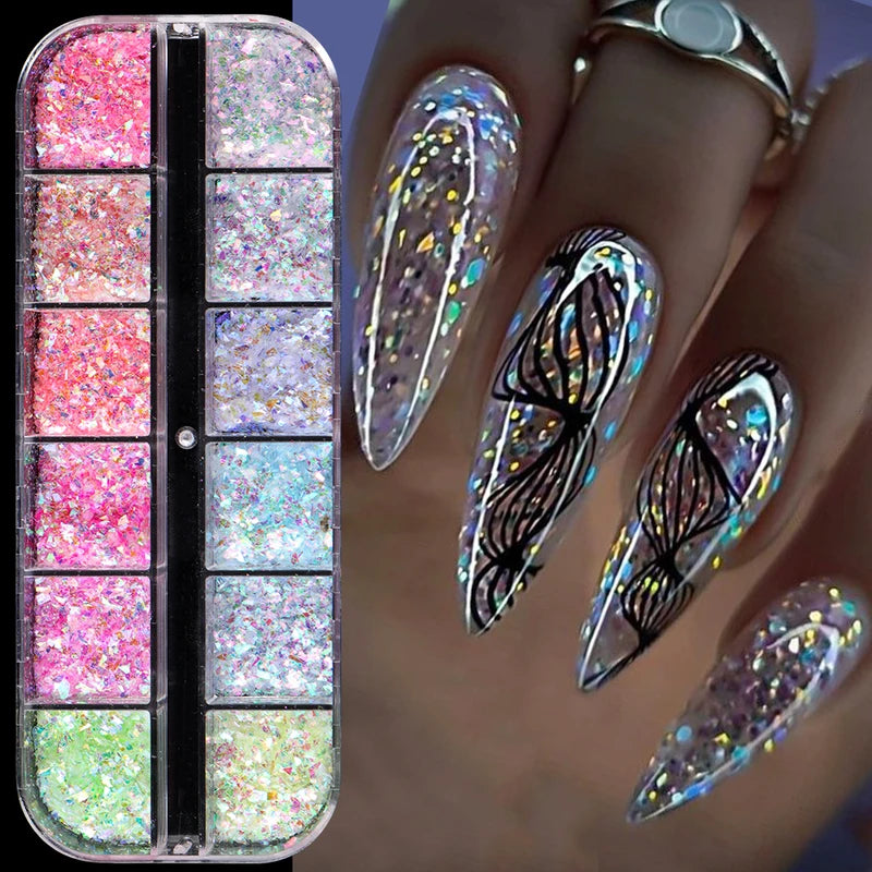 12 Grids Aurora Chameleon Nail Glitter Flakes for Nail Art & Decoration