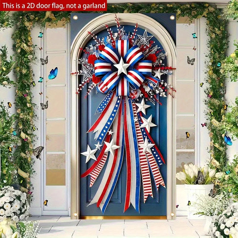 American Independence Day Star and Stripe Flag Door Hanging Decoration - Red White Blue Holiday Banner