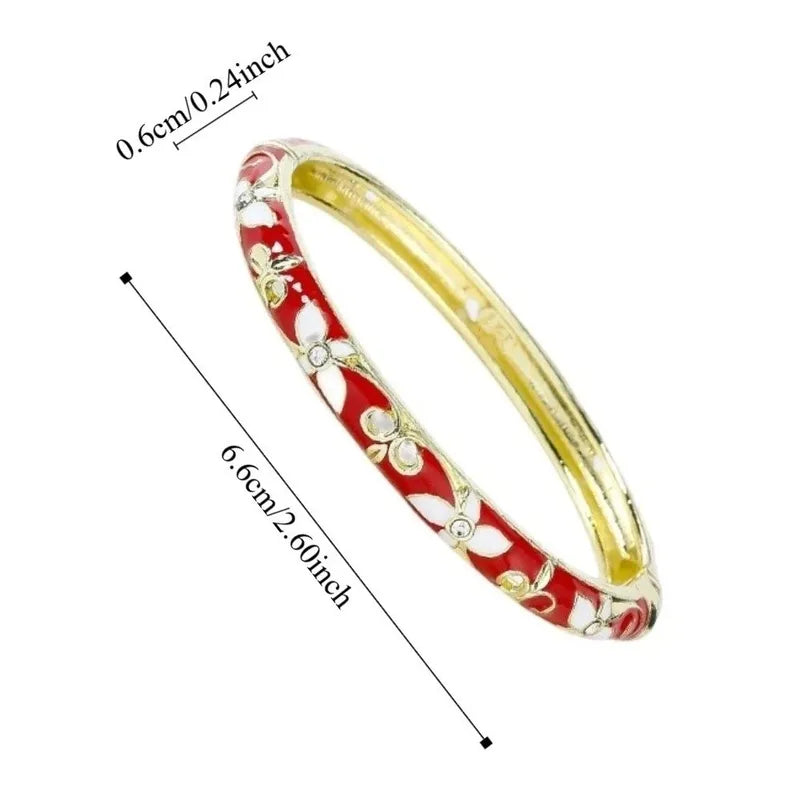 Vintage Enamel Floral Chinese Women’s Bracelet - Traditional Hand Jewelry Gift