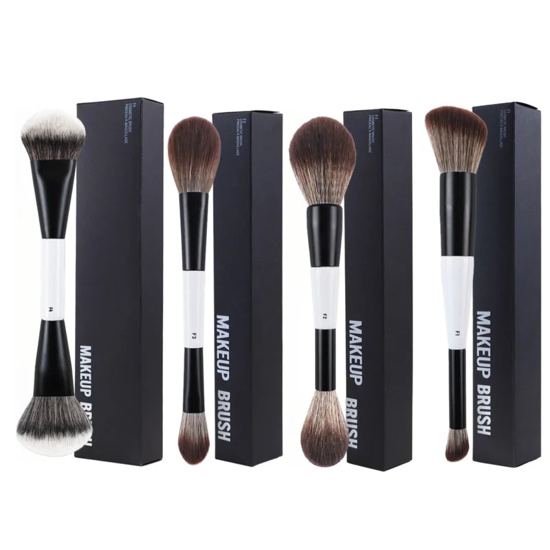 Dual-Ended Face Makeup Brush Set - Foundation, Blush, Powder & Contour Tools