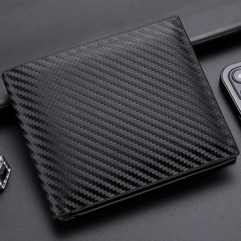 Men's Carbon Fiber Wallet with Zipper Change Holder - Slim Card & Bill Organizer