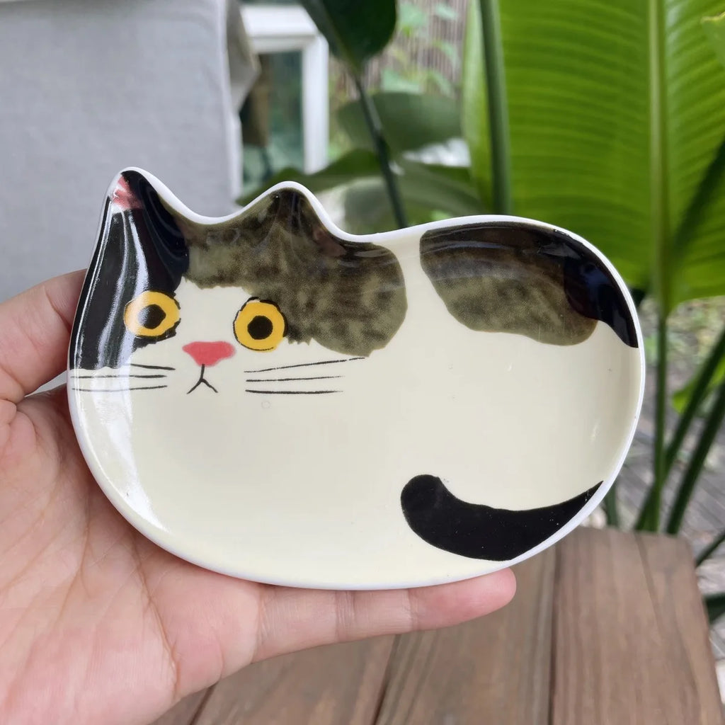 Cute Cat Face Ceramic Sauce Dish Small Tableware for Kitchen Home