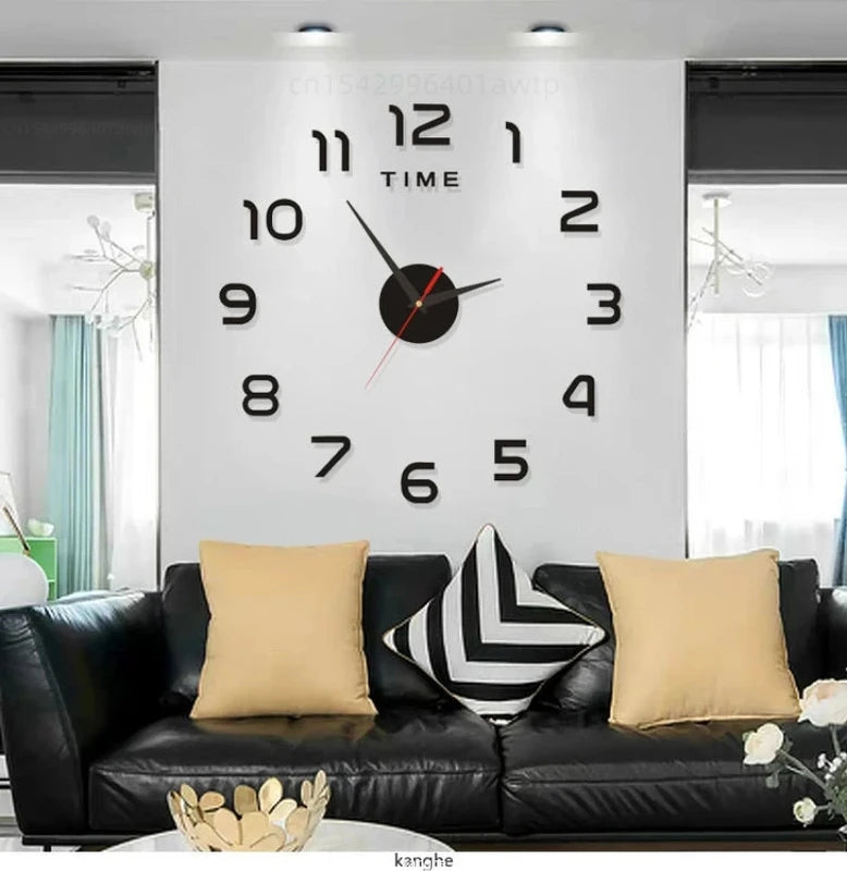 Large Modern Wall Clock with 3D Numbers & Frameless Design - DIY Acrylic Mirror Decor