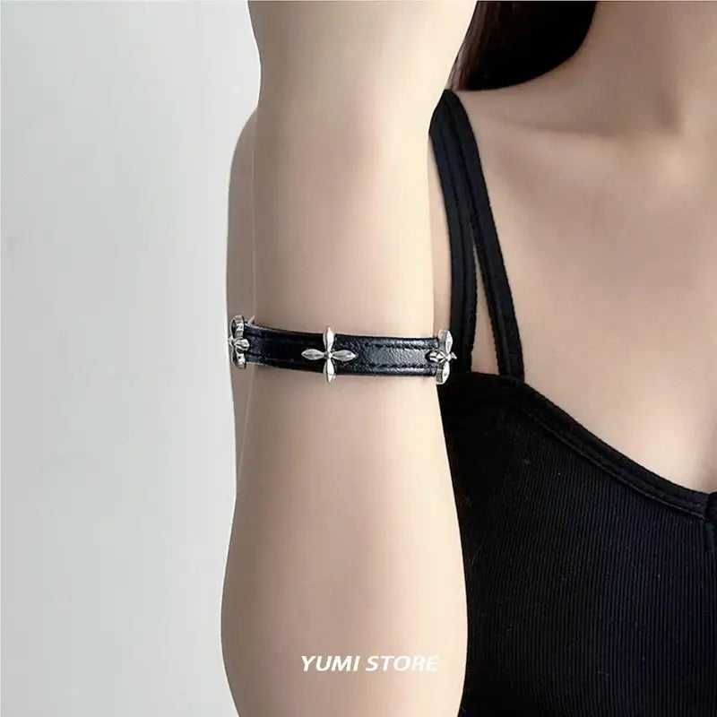 Vintage Cross Flower Leather Bracelet for Women Gothic Punk Adjustable Jewelry