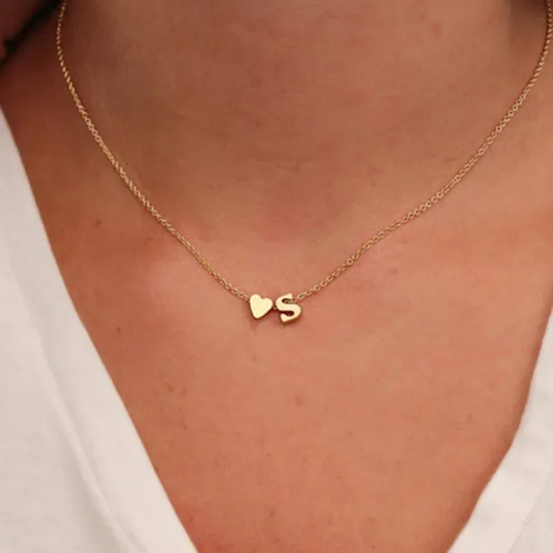 Initial Heart Pendant Necklace for Women - Dainty Gold Silver Jewelry Gift